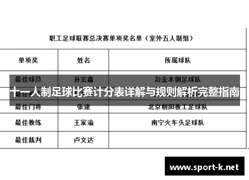 十一人制足球比赛计分表详解与规则解析完整指南